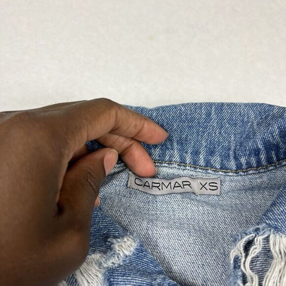 Carmar Womens Distressed Denim Jean Jacket Blue Street Layer Button Front XS - Picture 4 of 10